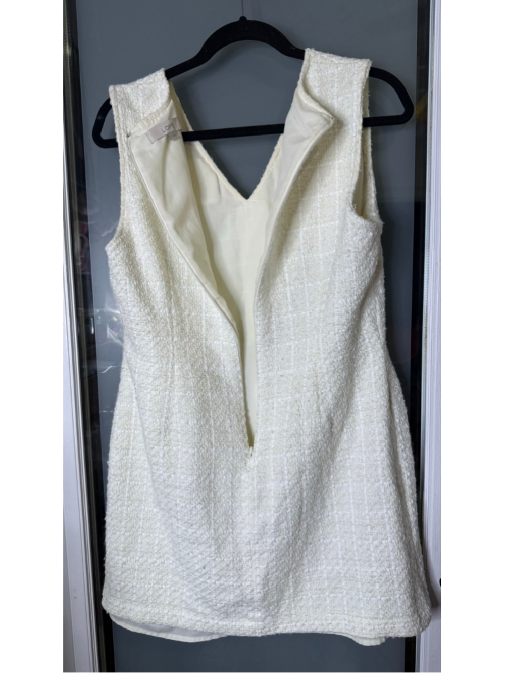 LOFT Textured Tweed Button-Front Dress Cream Black - Picture 7 of 11